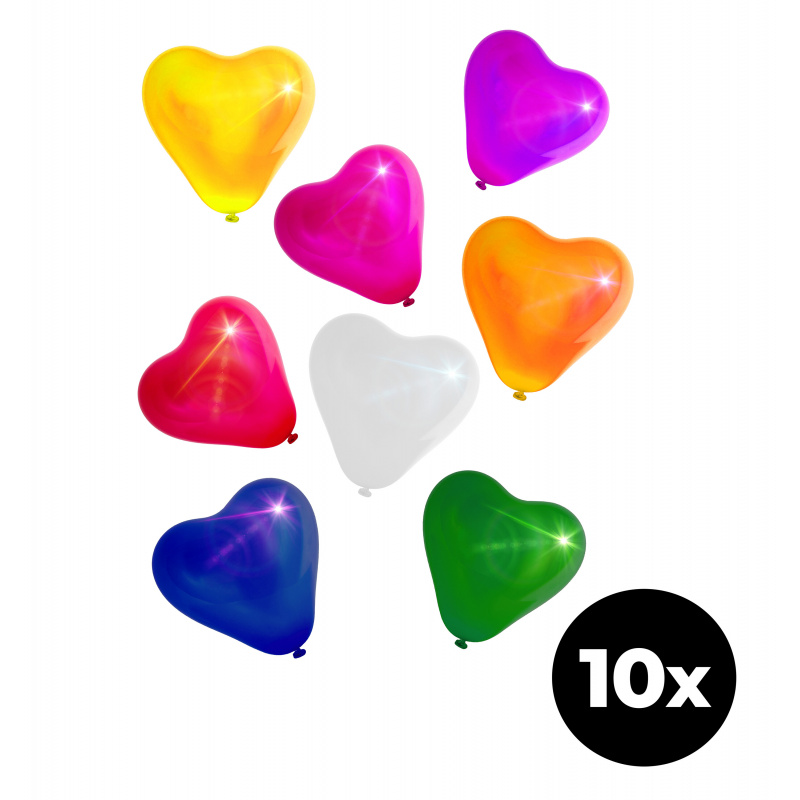 Aga4Kids Latexballon Herz mit LED 25 cm 10 Stk.