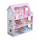Aga4Kids Dreistöckiges Puppenhaus aus Holz mit Terasse und Holzmöbel ELIZABETH, Spielhaus für Puppen