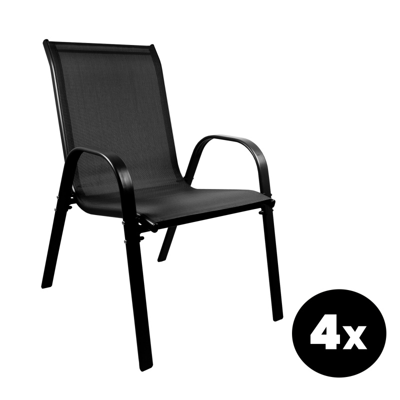 Aga 4er Set Gartenstühle MR4400BC-4 Schwarz – Stapelbare Hochlehner aus Metall & Gewebe, mit Armlehnen, wetterfest für Garten & Terrasse
