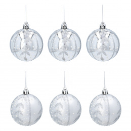 Aga Weihnachtskugeln 7cm 6 Stück Silber/Blätchen
