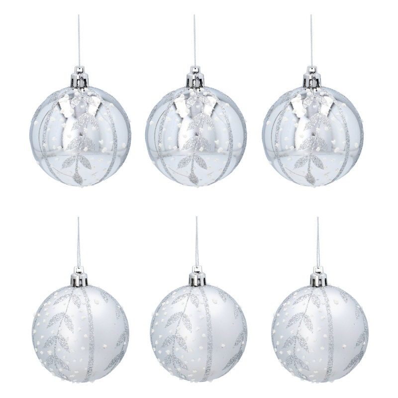 Aga Weihnachtskugeln 7cm 6 Stück Silber/Blätchen