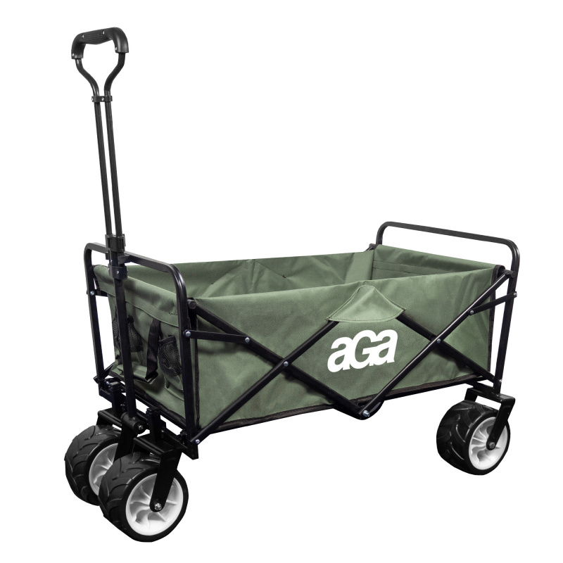 Aga Bollerwagen Gartenwagen faltbar mit Griff & Getränkehaltern bis 100 kg, Handwagen Outdoor  MR4611 Khaki