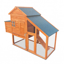 Aga Hühnerstall mit Auslauf aus Holz – wetterfest, inkl. Nistkasten und Rampe, für Hühner, 173x66x120 cm