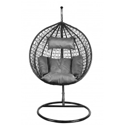 Aga Hängesessel mit Gestell und Kissen Hängekorb bis 120 kg ORTA Schwarz - Hellgrau, Hängestuhl, Hängekorb, Hängesessel mit Stahlskelett, Polyrattan Hängekorb, Hängesessel