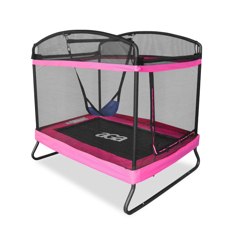 Aga Rechteckiges Trampolin, Kindertrampolin, Gartentrampolin mit Sicherheitsnetz 122x183 cm Rosa + Schutznetz