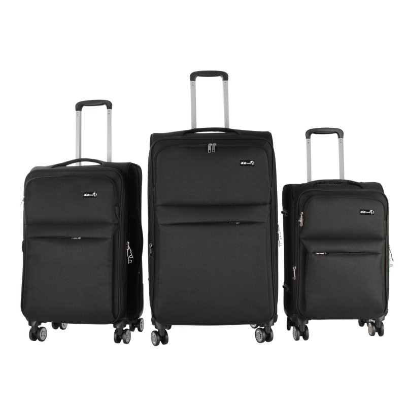 Aga Travel Kofferset 3-teilig MR4676 – Reisekoffer, Oxford-Gewebe, TSA-Schloss & 360° Rollen, Handgepäck, 35L/65L/95L, Schwarz