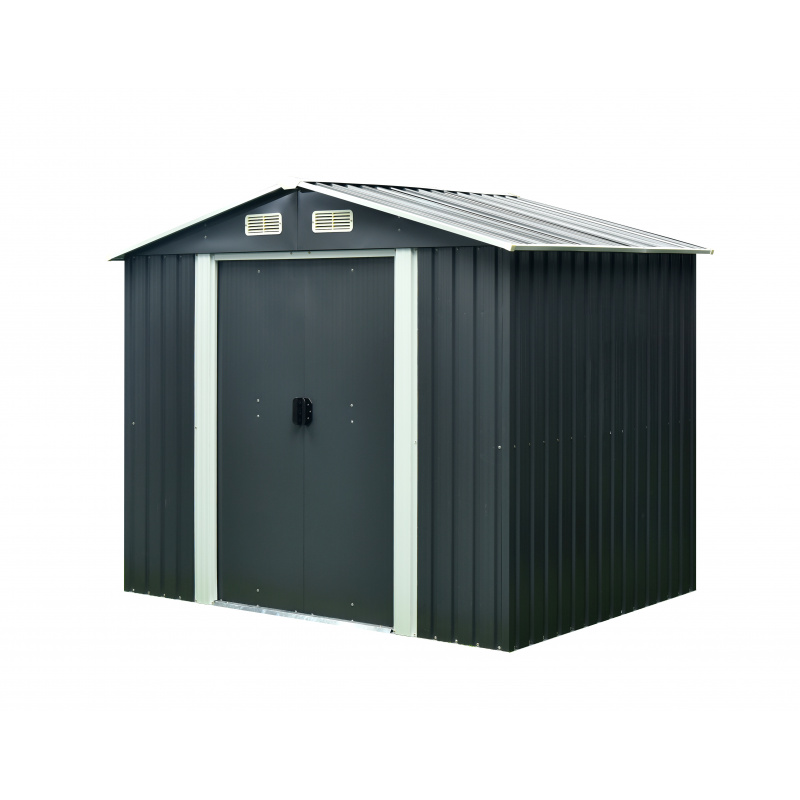 Aga Gartenhaus MR4051 - 4,1 m2 - 236x206x174 cm - für Werkzeuge - verzinkter Stahl - Garten-Lagerschuppen - Dunkelgrau - Große Doppelschiebetüren