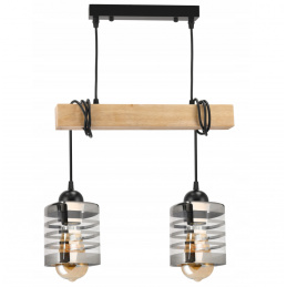 Závěsné stropní svítidlo LED dřevěný trám 2xE27 Lustrové skleněné pásky