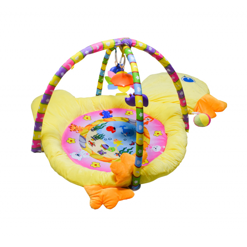 Aga4Kids Spieldecke Entenküken MRBM06 Baby Krabbeldecke mit Spielbogen,Spieldecke mit 4 abnehmbaren Spielzeugen