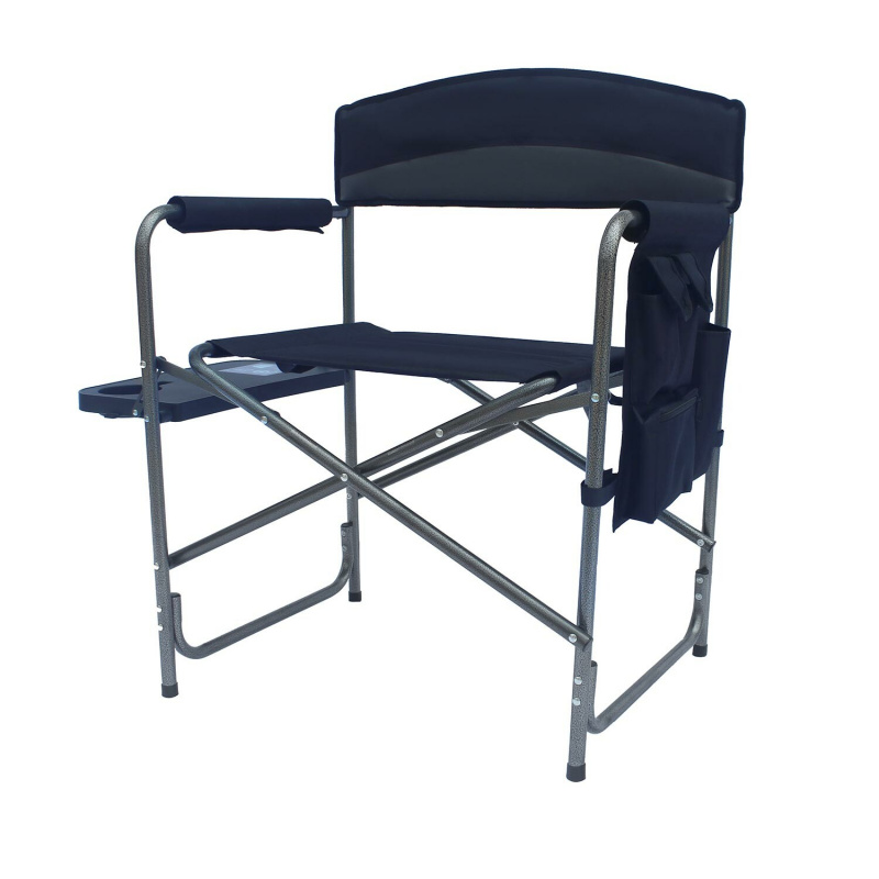 Aga Campingstuhl mit Tisch & Seitentasche Grau / Schwarz – Faltbarer Regiestuhl mit Armlehnen, Aluminiumgestell, bis 100 kg, für Outdoor, Angeln & Garten