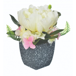 Roślina sztuczna Hortensja w doniczce biała - 14 cm