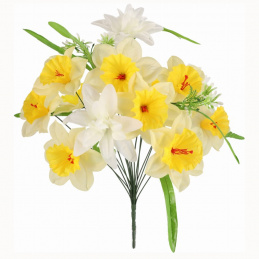 Bukiet sztucznych kwiatów żółte Żonkile i Dalie - 58 cm