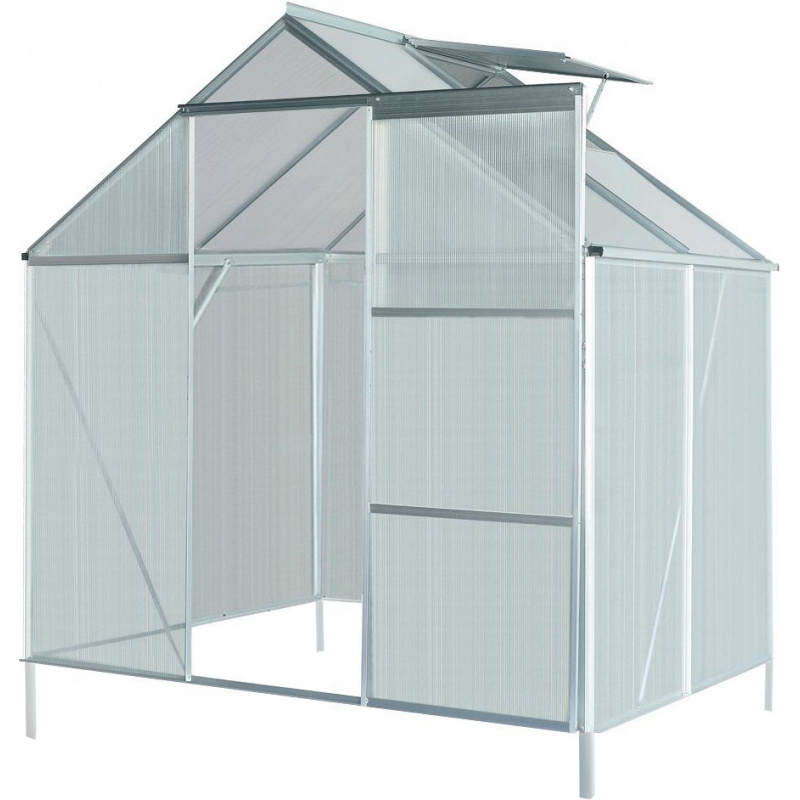 Aga Garten-Gewächshaus UV-gefilterten Polycarbonat-Kammerplatten,klappbaren praktische Dachfenster und Schiebetür MR4038 129x190x207 cm + Sockel