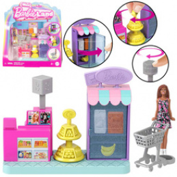 Mattel Mini Barbie Land Lalka kasjerka + supermarket i akcesoria ZA6041 B uniwersalny