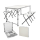 Linder Exclusiv Camping Set – Faltbarer Campingtisch mit 4 Hockern – höhenverstellbar –  kompakt & wetterfest - Aluminium – Koffertisch für 4 Personen - Weiss