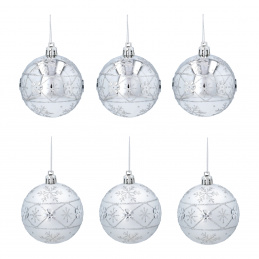 Aga Weihnachtskugeln 7cm 6 Stück Silber/Schneeflocken