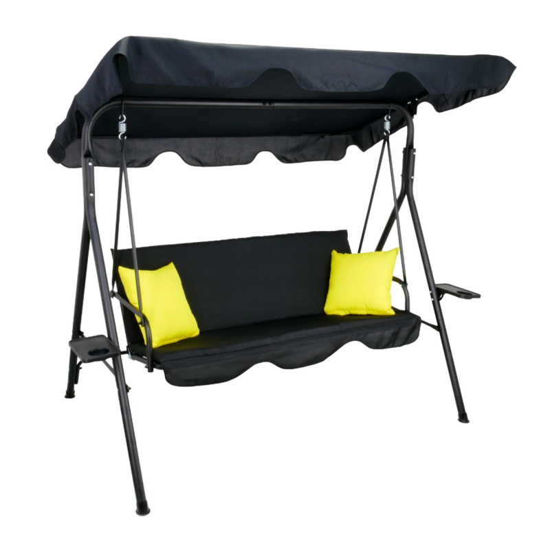 Aga Gartenschaukel KRE9689  – 3-Sitzer, wetterfest, Stahl, Polster, Gartenliege, Schaukelbank, bis 220 kg, schwarz