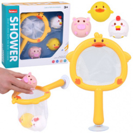 Zabawki do kąpieli ŁOWIENIE 3 gumowe zwierzątka bez dziurki + sitko ZA5924 uniwersalny