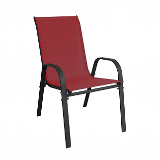 Linder Exclusiv Gartenstuhl MC330885 Dunkelrot stapelbar – Wetterfeste Terrassenstuhl mit Armlehnen & Metallgestell, Textilbespannung, robust & pflegeleicht