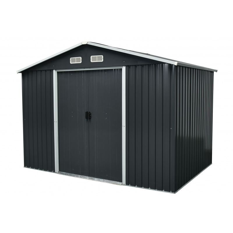 Aga Gartenhaus MR4053 – 301x214x238 cm - verzinkter Stahl – 7,2 m2 - Dunkelgrau  – Große Doppelschiebetüren – mit Lüftungsgittern