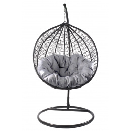 Aga Hängesessel mit Gestell und Kissen Hängekorb bis 120 kg ORTA MR4202B-LG Schwarz/Hellgrau, Hängestuhl, Hängekorb, Hängesessel mit Stahlskelett, Polyrattan Hängekorb, Hängesessel