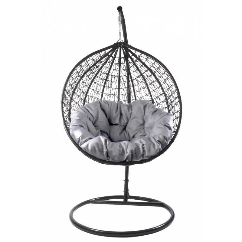 Aga Hängesessel mit Gestell und Kissen Hängekorb bis 120 kg ORTA MR4202B-LG Schwarz/Hellgrau, Hängestuhl, Hängekorb, Hängesessel mit Stahlskelett, Polyrattan Hängekorb, Hängesessel