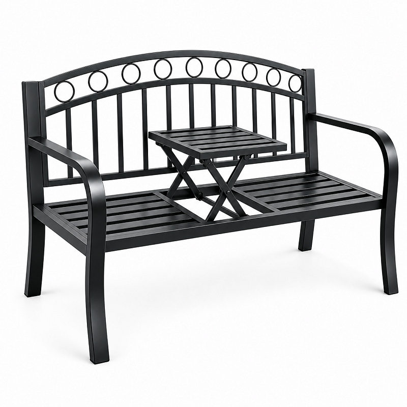Aga Metall-Gartenbank mit ausklappbarem Tisch 127x53x84 cm