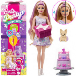 Mattel Barbie Party Unboxed lalka z serii: Urodziny + pies chihuahua ZA6065 uniwersalny