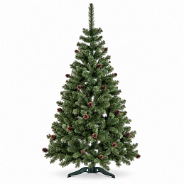 Aga Weihnachtsbaum 220 cm mit Tannenzapfen und leicht mit Kunstschnee bedeckt, Künstlicher Weihnachtsbaum, Tannenbaum mit ständer, Christbaum, Kunstbaum Weihnachten