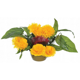 Kompozycja nagrobna stroik - chryzantemy i róże żółte - 5 kwiatów