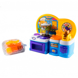 Aga4Kids Tragbare Kinderküche HAPPY COOKING mit Licht & Sound – Mini Spielküche mit Ofen, Toaster & Mixer aus Kunststoff, Blau