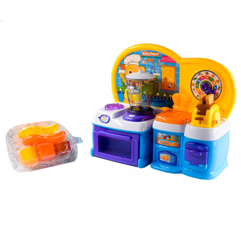 Aga4Kids Tragbare Kinderküche HAPPY COOKING mit Licht & Sound – Mini Spielküche mit Ofen, Toaster & Mixer aus Kunststoff, Blau