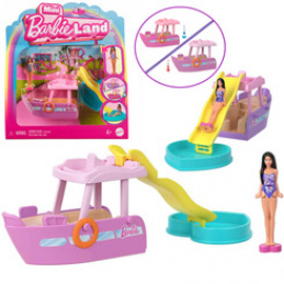 Mattel Mini Barbie Land Lalka wakacyjna + jacht ze zjeżdżalnią ZA6038 B uniwersalny