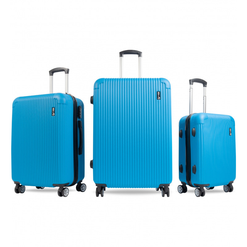 Aga Travel Kofferset 3 Teilig Trolley-Koffer Hartschalen-Koffer Rollkoffer Reisekoffervon ABS-Material mit CodeSchloss Teleskopgriff und 4 Zwillingsrollen  MR4652 Blau