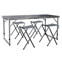 Aga Campingtisch Set, klappbar, 4 Stühle, Klapptisch Camping, höhenverstellbar 120 x 60 x 54/60/70 cm Grau