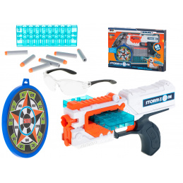 Aga Foam Dartpistole + Schutzbrille + Zielscheibe + 18 Darts weiß