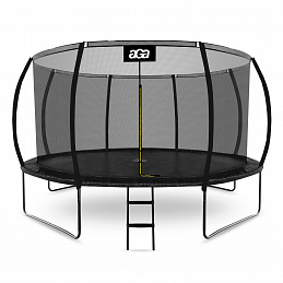 Aga SPORT EXCLUSIVE Trampolin 366 cm 12 ft Schwarz, Kindertrampolin, Gartentrampolin mit Sicherheitsnetz + Schutznetz + Leiter
