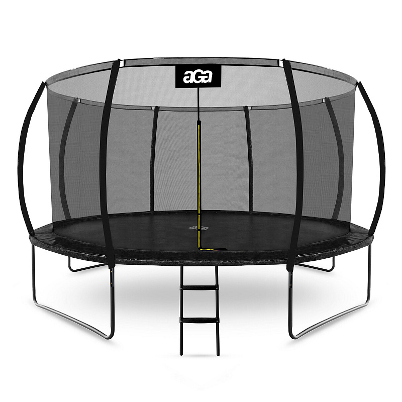 Aga SPORT EXCLUSIVE Trampolin 366 cm 12 ft Schwarz, Kindertrampolin, Gartentrampolin mit Sicherheitsnetz + Schutznetz + Leiter