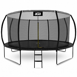 Aga SPORT EXCLUSIVE Trampolin 427 cm 14 ft Schwarz, Kindertrampolin, Gartentrampolin mit Sicherheitsnetz + Schutznetz + Leiter