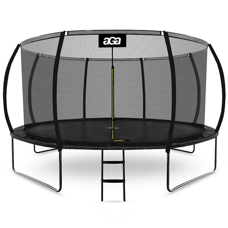 Aga SPORT EXCLUSIVE Trampolin 427 cm 14 ft Schwarz, Kindertrampolin, Gartentrampolin mit Sicherheitsnetz + Schutznetz + Leiter