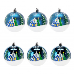 Aga Weihnachtskugeln 7cm 6 Stück Blau//Kirche