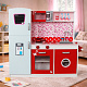 Aga4Kids Holzküche LUSSYS COOK WORLD in modernem Design mit reichhaltiger Ausstattung, Zwei-Platten-Herd, Backofen und Mikrowelle, Spüle mit Wasserhahn und Kühlschrank