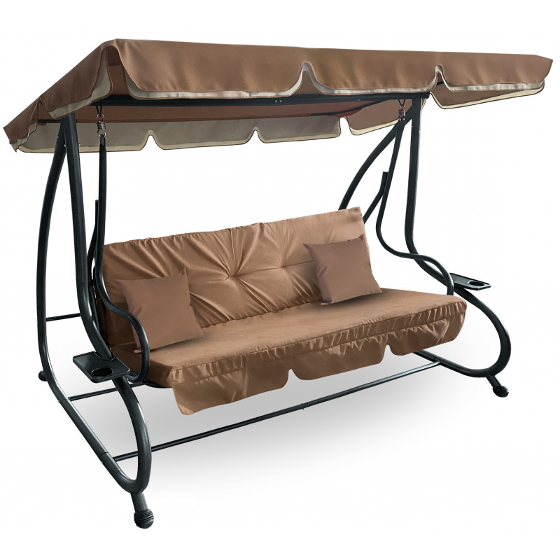 Aga Gartenschaukel 2in1 GRANDLUX  Gartenschaukel 3-Sitzer Gartenliege,Schaukel,Gartenbank bis 250 Kg, Hellbraun