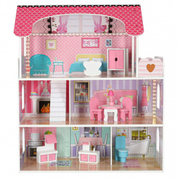Aga MDF Holzpuppenhaus + Möbel 70cm rosa LED