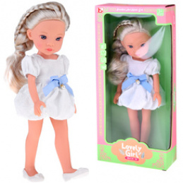 Lovely Girl Lalka z blond warkoczem w białej sukience 33cm ZA5850 uniwersalny