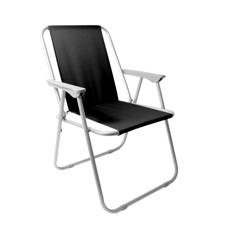 Linder Exclusiv Campingstuhl CS1000 Schwarz – klappbar, bis 100kg belastbar, mit Armlehnen – Leichter Angel- & Strandstuhl für Camping, Garten, Terrasse