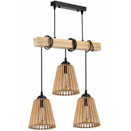 Závěsné stropní svítidlo LED dřevěný trám 3xE27 Lustr Dřevěný kužel