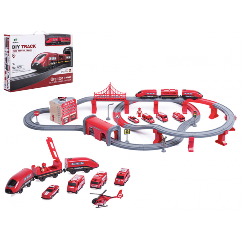 Aga4Kids Bahnstrecke Feuerwehr mit Autos und Helikopter