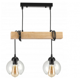 Závěsné stropní svítidlo LED dřevěný trám 2xE27 Lustrová koule bezbarvá