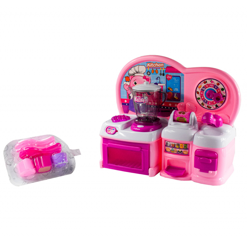 Aga4Kids Tragbare Kinderküche HAPPY COOKING mit Licht & Sound – Mini Spielküche mit Ofen, Toaster & Mixer aus Kunststoff, Rosa